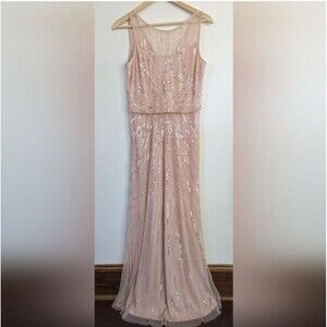 Aidan Mattox Illusion Neckline beaded sleeveless blouson maxi dress *6* petal
